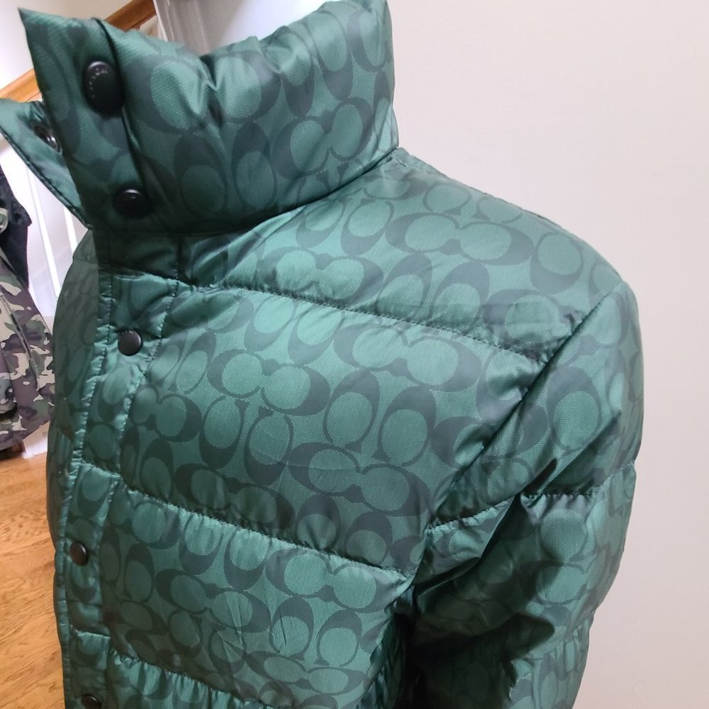 Men Size XL New Coach Color Dark Green Signature Down Puffer Jacket NWT!
